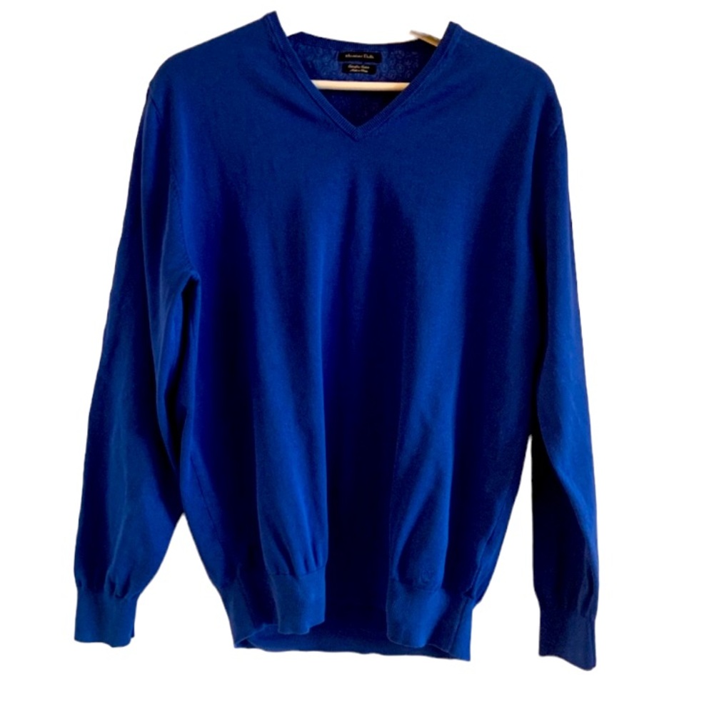 *Massimo Dutti Top V-Neck 100% Cotton Sweater Navy Blue XXL Long Sleeve Slim Fit